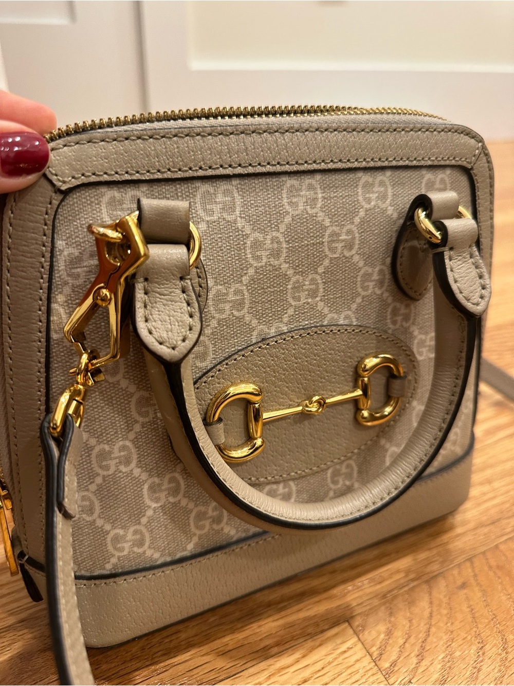 Gucci Mini Shoulder Bag in Light Beige with Gold Horsebit